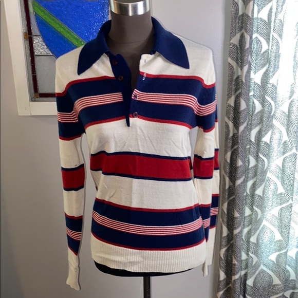 Vintage Mister Man Knit Striped Polo Sweater in Red, White, and Blue - Picture 1 of 6